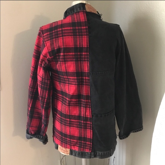 half flannel half jean jacket